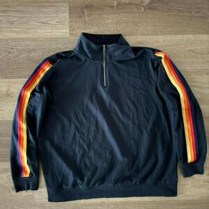 Aldi quarter zip navy mens sweater with rainbow stripe zip up sweatshirt swag